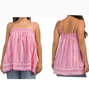 Free People We The Free Striped Pajama Party Tunic Top Pink Combo Size Large New
